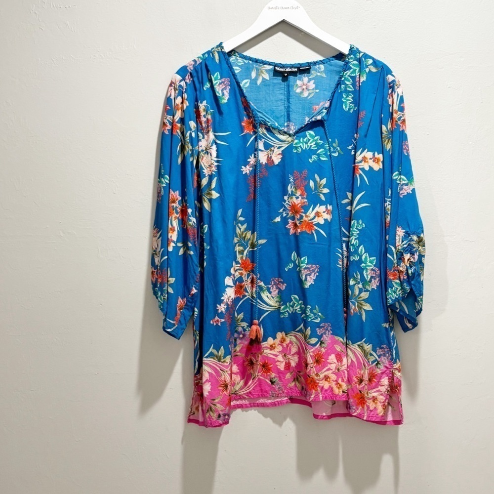 TOLANI COLLECTION Women’s Plus Size AS IS Blue Floral Print Tunic Top Size 1X